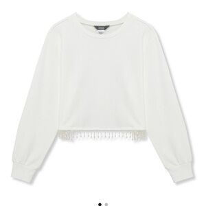 Truce Fringe Pullover - White Embellished Crop Long Sleeve Sweatshirt - NWT - L